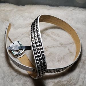 White and Silver genuine leather belts